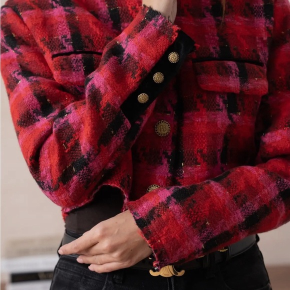 Red Crop Tweed Blazer - Picture 2 of 2